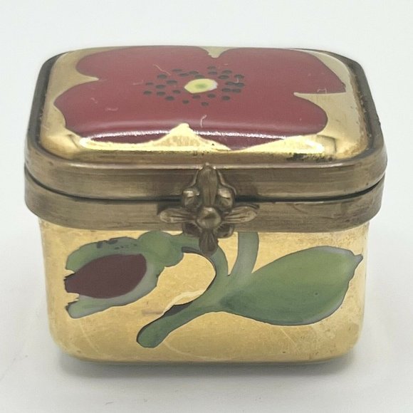 Limoges Peint Main RARE France LIMITED EDITION No. 5/250 RED FLOWER GOLD BOX